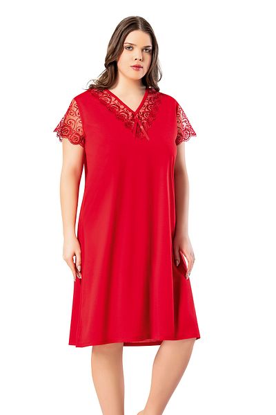 VicTroy Plus Size (3xl-4xl) Lace Detailed Red Short Sleeve Women's Long Nightgown 62v12
