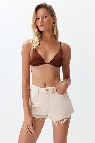 Trendyol Collection Ecru Denim Embroidered Beach Shorts Tbess24Sr00007