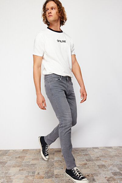 Trendyol Collection Gray Skinny Fit Slim Fit Crashlı Stretch Fabric Jeans Denim Trousers Tmnss24Je00016