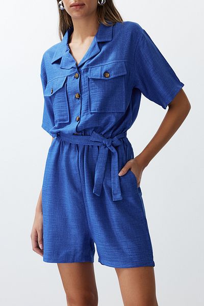 Edit by Trendyol Overal Saks Linen Look s detailom viazania a vreckami TEDSS24TU00000