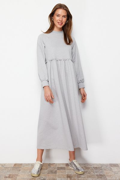 Trendyol Modest Overisse szürke kötött ruha - derék szabású TCTSS23EB00307