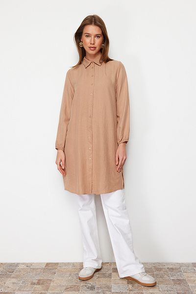 Trendyol Modest Cămașă Aerobin țesută de lungime midi cu fante laterale din nurcă TCTSS22GO0104