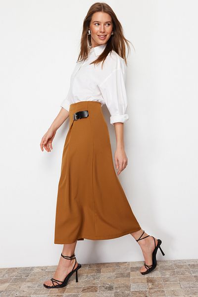 Trendyol Modest Barna kiegészítő részletes szövött szoknya TCTAW24EE00014