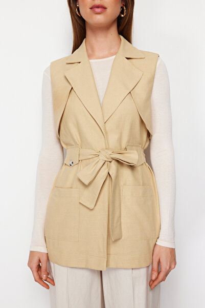 Trendyol Modest Beige Finike Belt Detailed Woven Vest TCTSS24YL00008