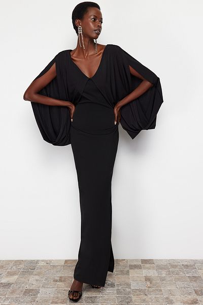 Trendyol Collection Orme Чорні довгі вечірні сукні з довгим рукавом TPRSS24AE00018