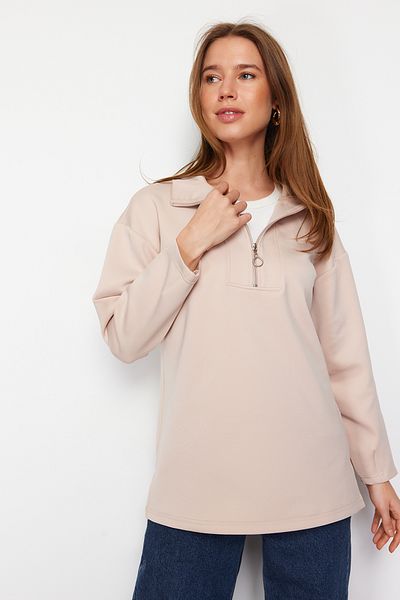 Trendyol Modest Oversize φούτερ Diver με φερμουάρ σε σκόνη - TCTAW23TW00198