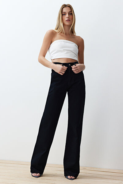 Trendyol Collection Éjfélkék magas derekú széles láb magas derekú farmernadrág TWOSS24JE00305