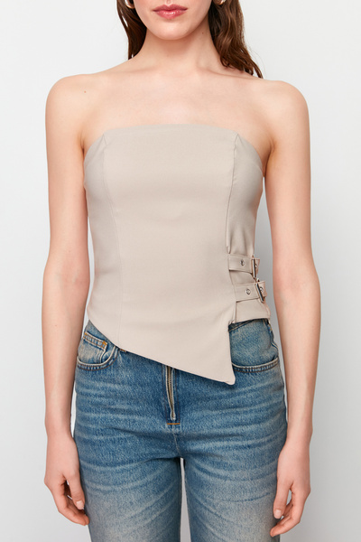 Trendyol Collection Στράπλες μπλούζα βιζόν - Λεπτομέρεια ζώνης και πόρπης, υφαντό, TWOSS24BZ00349