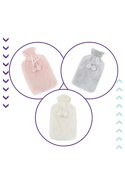 Livonelli Hot Water Bag with Pompom, Plush Hot Water Bag 2 lt Soft Washable Thermofor 1 PC