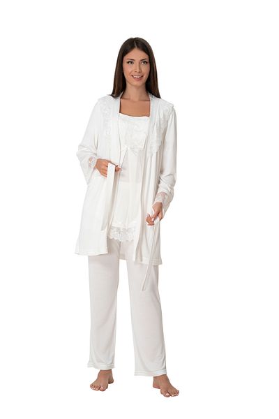 by İGP Effortt Ecru Cotton Maternity Pajama Set with Dressing Gown