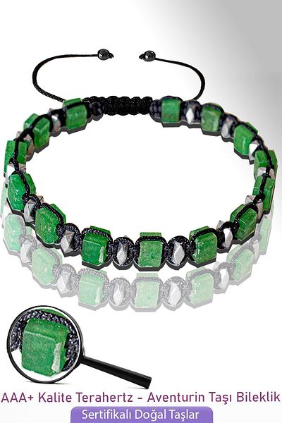 Tesbih Atölyesi Certified Cube Model Aventurine Stone Bracelet - Adjustable