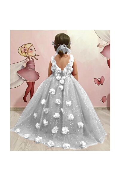 Tomac Κρυστάλλινο τούλι λευκό με τριαντάφυλλα βραδινό φόρεμα για κορίτσια