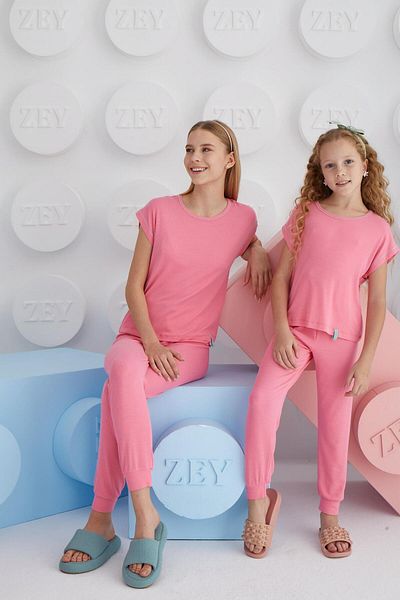 Sevim Set pijama roz pentru fete cu mânecă scurtă C1T8N68