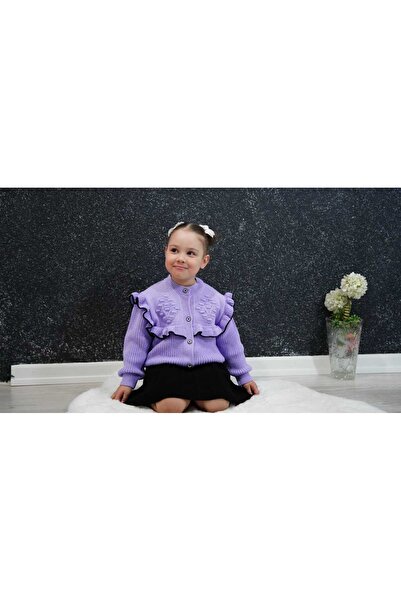 Meriç bebe Трикотажний комплект для дівчинки 2Li з плісированою спідницею та кардиганом з воланами