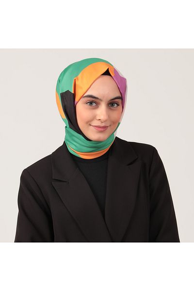 ipekistanbul Βαμβακερό μεταξωτό σάλι - Μοτίβο Ellipse - Grass Black