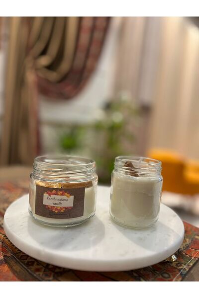 Gofre Home Özel Tasarım 2'li Kavanoz Dekoratif Mum Hediyelik El Yapımı