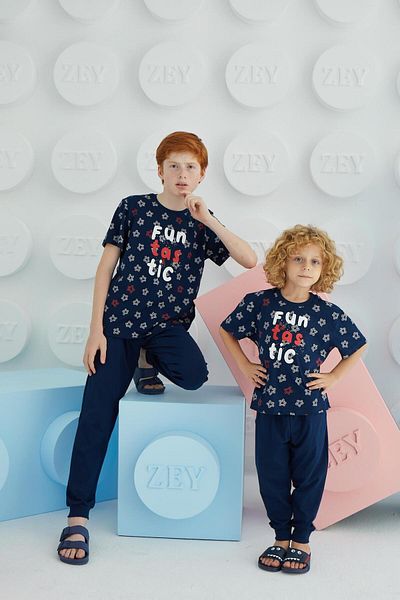 Sevim Men's Waiter Short Sleeve Navy Blue Pajamas Suit C1T5N68