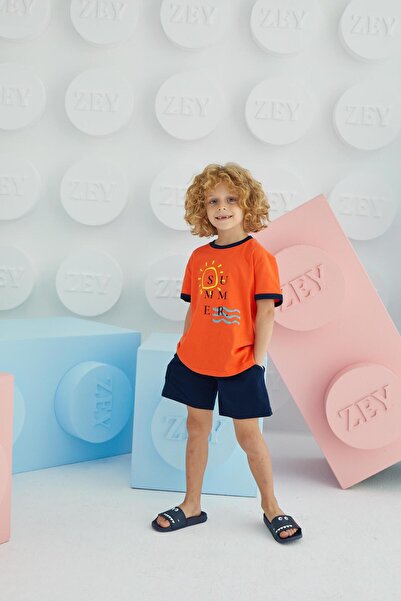 Sevim Boy's Short Sleeve Orange Shorts Set C7T5N68