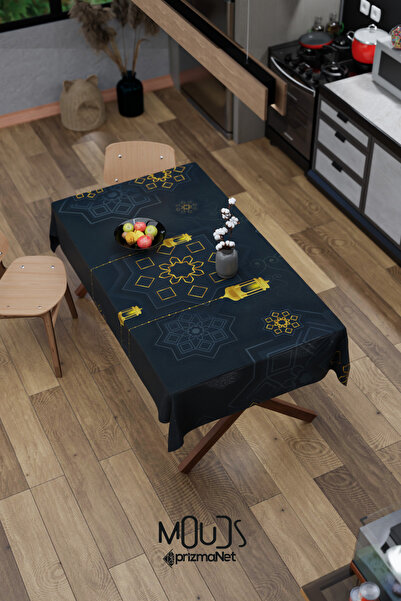 Moud's Ramazan Lacivert Sekizgen Desenli Süet Kumaş Dertsiz Masa Örtüsü Kare ...