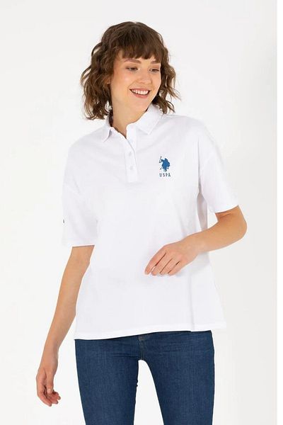U.S. Polo Assn. Tricou alb pentru damă cu gât polo