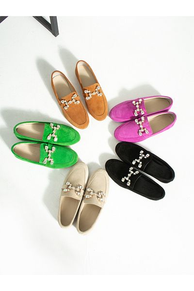 Alemdar Shoes Дамски балерини от естествена кожа с катарама и камъни, черни