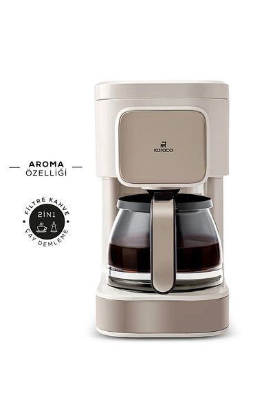 Karaca 2 in 1 Coffee Aroma Tea and Filter Coffee Brewing Machine, Glass Teapot, Water-Free Working Safety