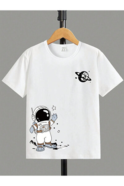 Calvin Jones Kız Erkek Çocuk Beyaz Uzay Astronot Baskılı Regular Fit Bisiklet...