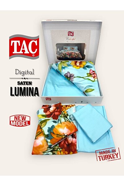 Taç TAC Dijital Saten Nevresim Takimi Lumina Mavi