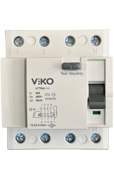 VİKO Viko 30mA 40A 4P Residual Current Protection Relay (4 Pieces)