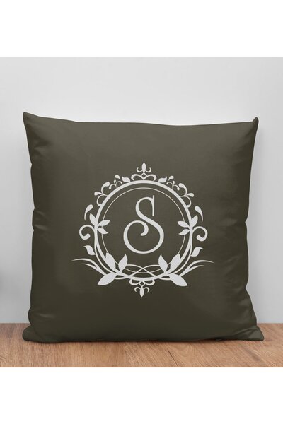 Bk Gift Kişiye Özel Harfli Premium Kumaş Haki Yastık Kılıfı-3 (SADECE YASTIK ...