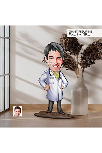 Bk Gift Kişiye Özel Doktor Karikatürlü Büyük Boy Ahşap Biblo-3 Arkadaşa Hediy...