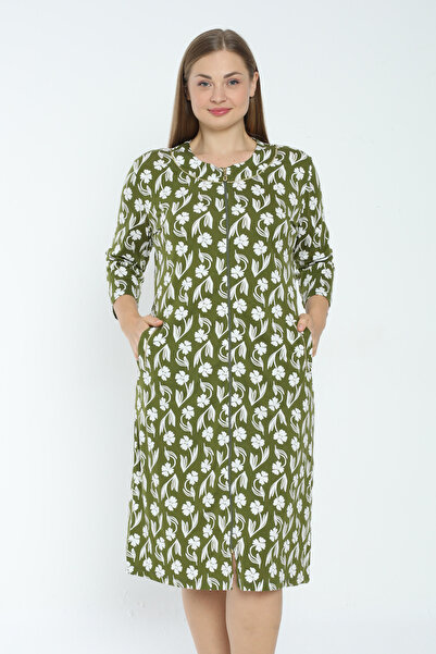 İntensive γυναικείο πράσινο φόρεμα με φερμουάρ με μανίκια τριών τετάρτων σε μέγεθος