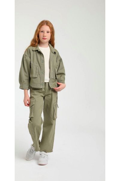 Escabel Straight Leg Girl's Trousers with Cargo Pocket and Belt