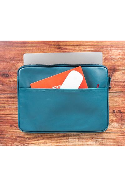 PLM حافظة جلدية متوافقة مع أجهزة MacBook وPC مقاس 14 بوصة من Awe BRN4 باللون الأزرق