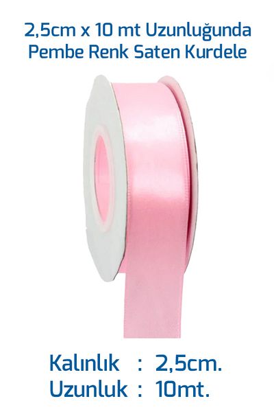 Netsan Etiket 2.5cm 10mPink Color Satin Ribbon