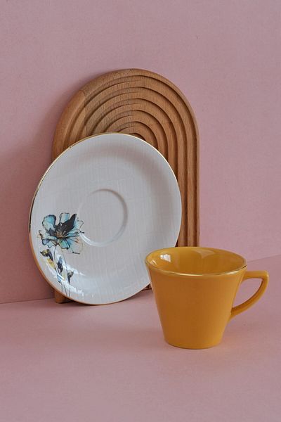 Glore Asian Blue Flower 12-Piece 6-Person Gold Gilded Ceramic Tea and Nescafe Set