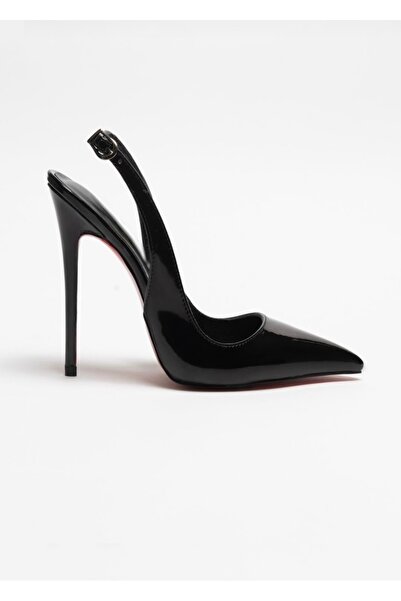 ASPECTO Agena - Siyah Rugan Stiletto Hakiki Deri Astarlı Topuklu Ayakkabı