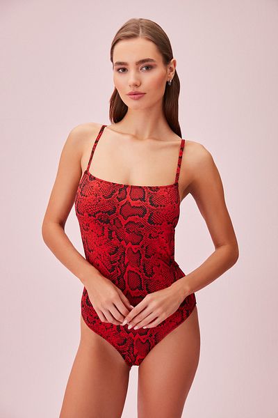 SUWEN Back Detailed Patterned Swimsuit