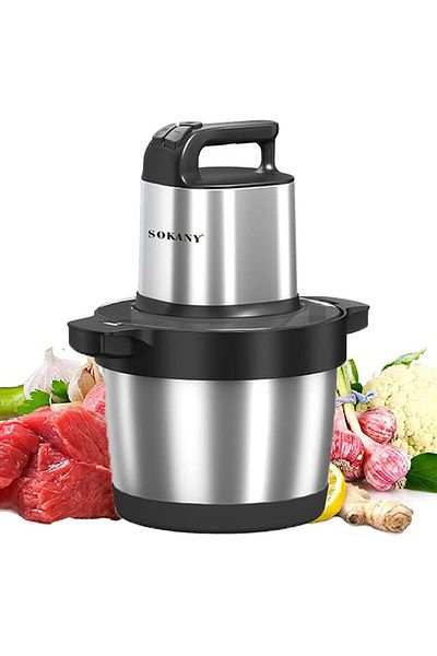 SOKANY 1500W Chopper 6.5 L Stainless Steel Bowl, 3 Speed Stages, Multi-Purpose Chopper, 4 Blades
