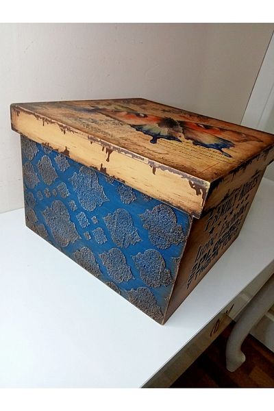 IremTasarimAtolyesi Vintage Accessory - Decorative Box, Wooden Organizer, Texture Work