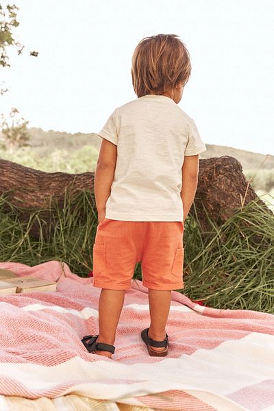 Next Baby 100% Cotton White Orange Animal Pattern Shorts Top and Bottom Set
