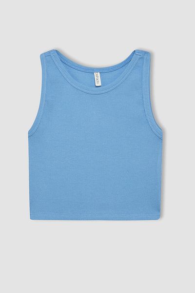 DeFacto Dziewczęcy top z okrągłym dekoltem, prosty, prosty, C2214A824Sm