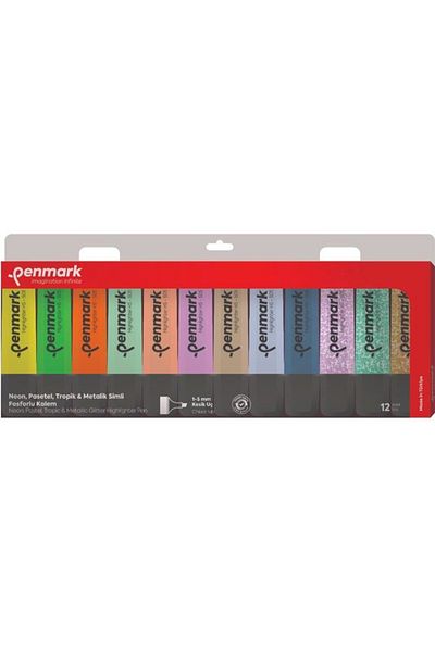 penmark FOSFORLU 12-Piece Acetate Pencil - 3 Neon, 3 Pastels, 3 Tropic and 3 Glitter Colors