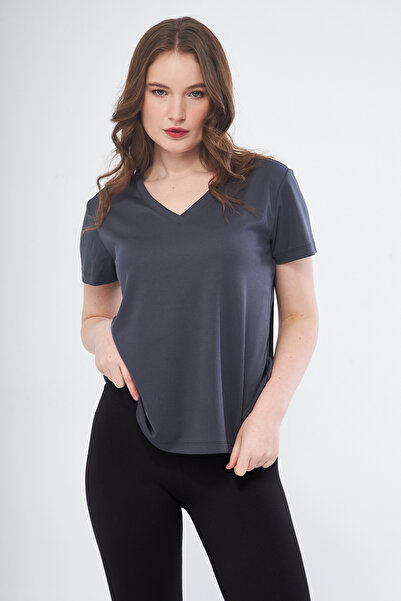 Moda Işık Αθλητικό μπλουζάκι Anthracite Χρώμα V-λαιμόκοψη Μασίφ