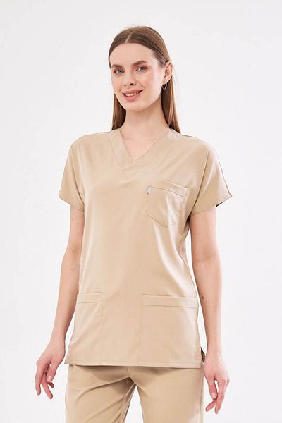 Class Üniforma Scrubs unisex bej - Tricou pentru asistentă și doctor cu mânecă liliac, Lycra