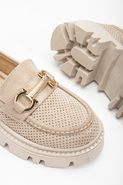 Tonny Black Dámské nahé semišové pohodlný střih přední přezka tlustá podrážka mokasína