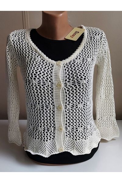 SİNAY TRİKO Women's Hollowed-Out Floral Patterned Short Seasonal Trend Cardigan