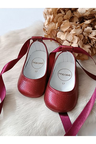 Hodore Pearlescent Burgundy Genuine Leather Baby Ballerina Moccasin