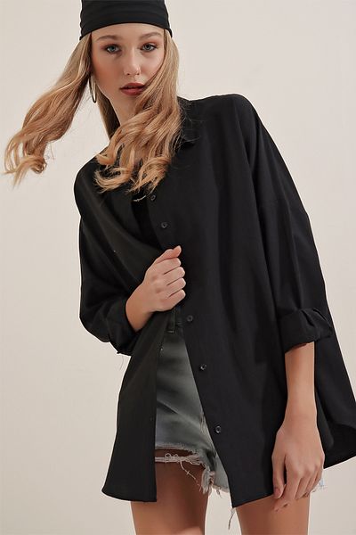 Bigdart Schwarzes Oversize-Lang-Basic-Shirt für Damen 3900