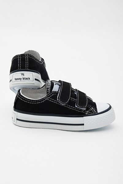 Tonny Black Çocuk Unisex Siyah Rahat Kalıp Cırtlı Sneaker
